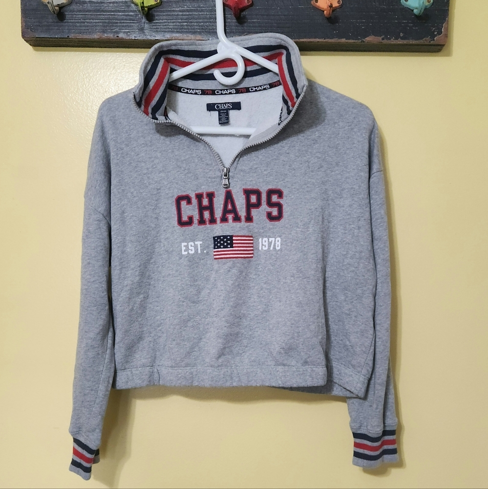 Chaps gray 1/2 zip cropped sweatshirt. Size small